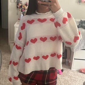 Jessica Simpson White Sweater with Red Heart Pattern